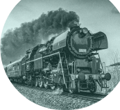 Black and white image of a steam train