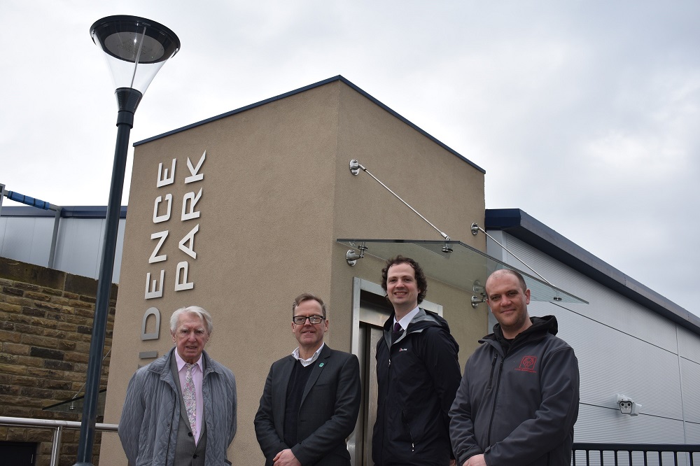 Buliding work complete on Keighley College Engineering Hub - with Peter Rock, Kevin O’Hare, Alex Ross-Shaw, Tim Rogers outside the new building