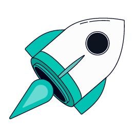 Decorative rocket icon in white, black and turquoise